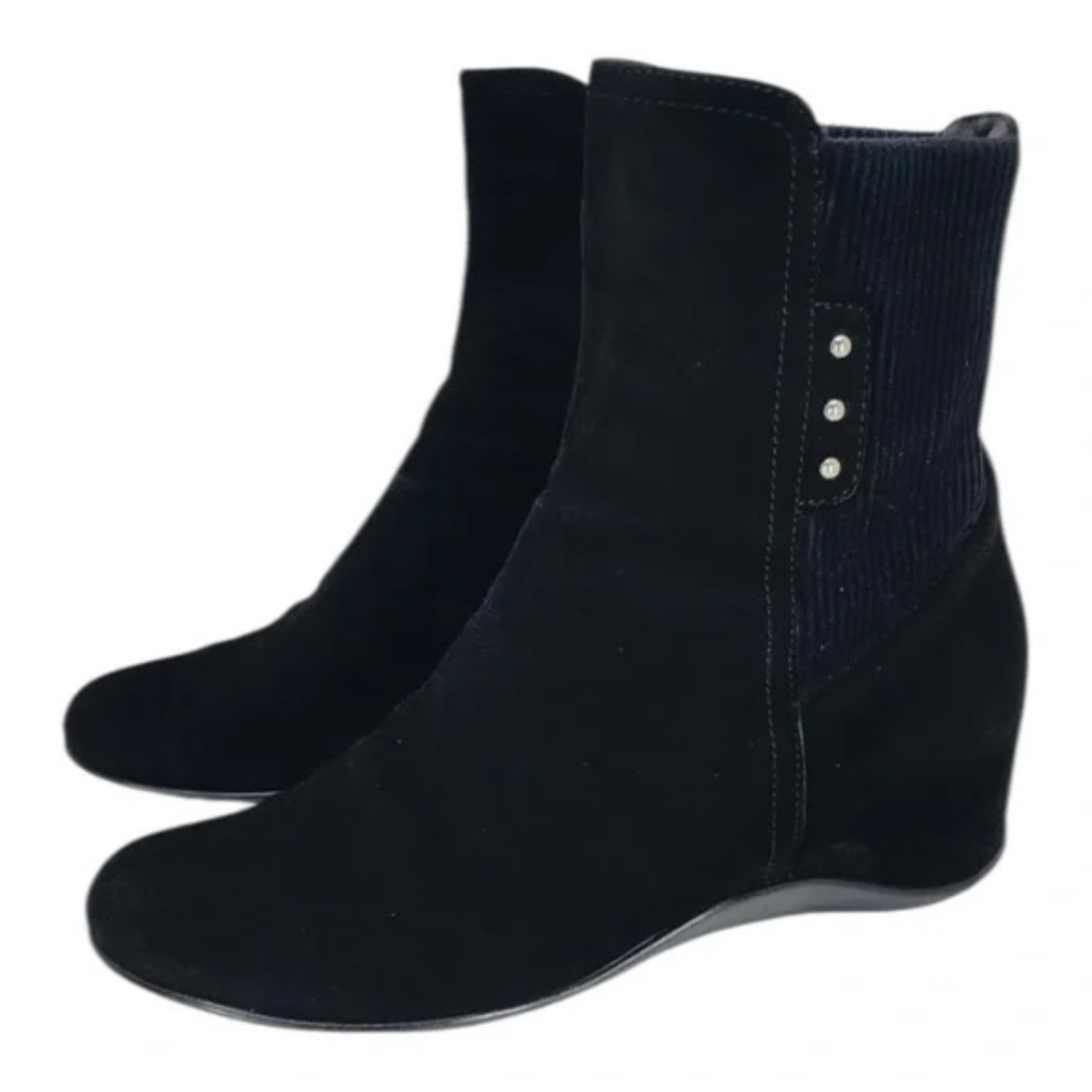 Aquatalia Wedge Ankle Boots Black Suede 8.5 Nwot